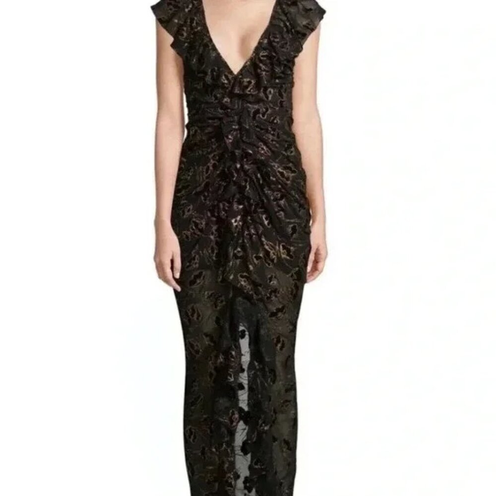 Alice McCall Off Duty Metallic Floral Plunge Maxi Dress Black Gold